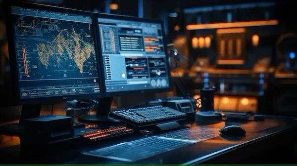 Survey operations centre with monitoring screens