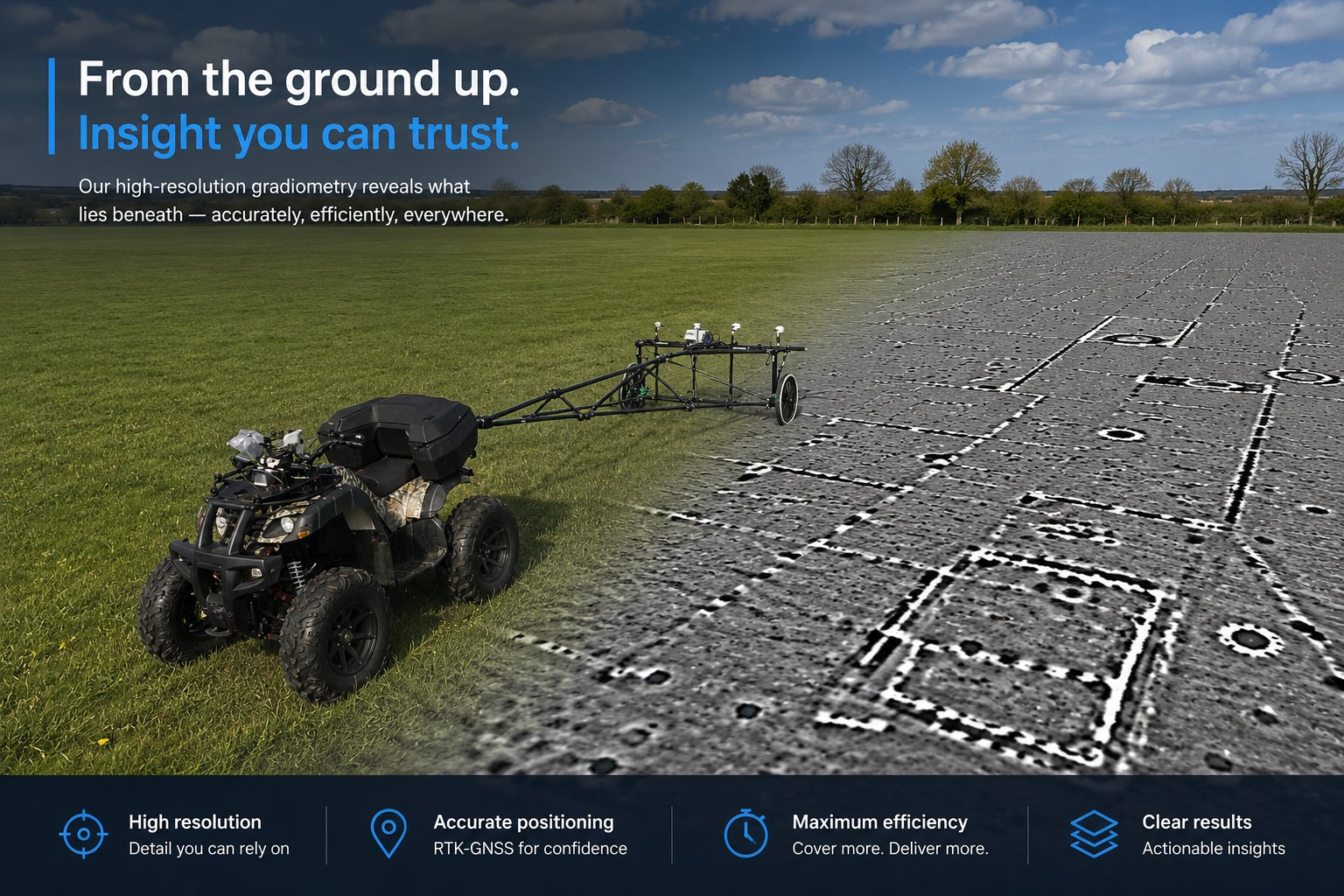 TerraBytes autonomous survey vehicle with gradiometry results appearing across a field